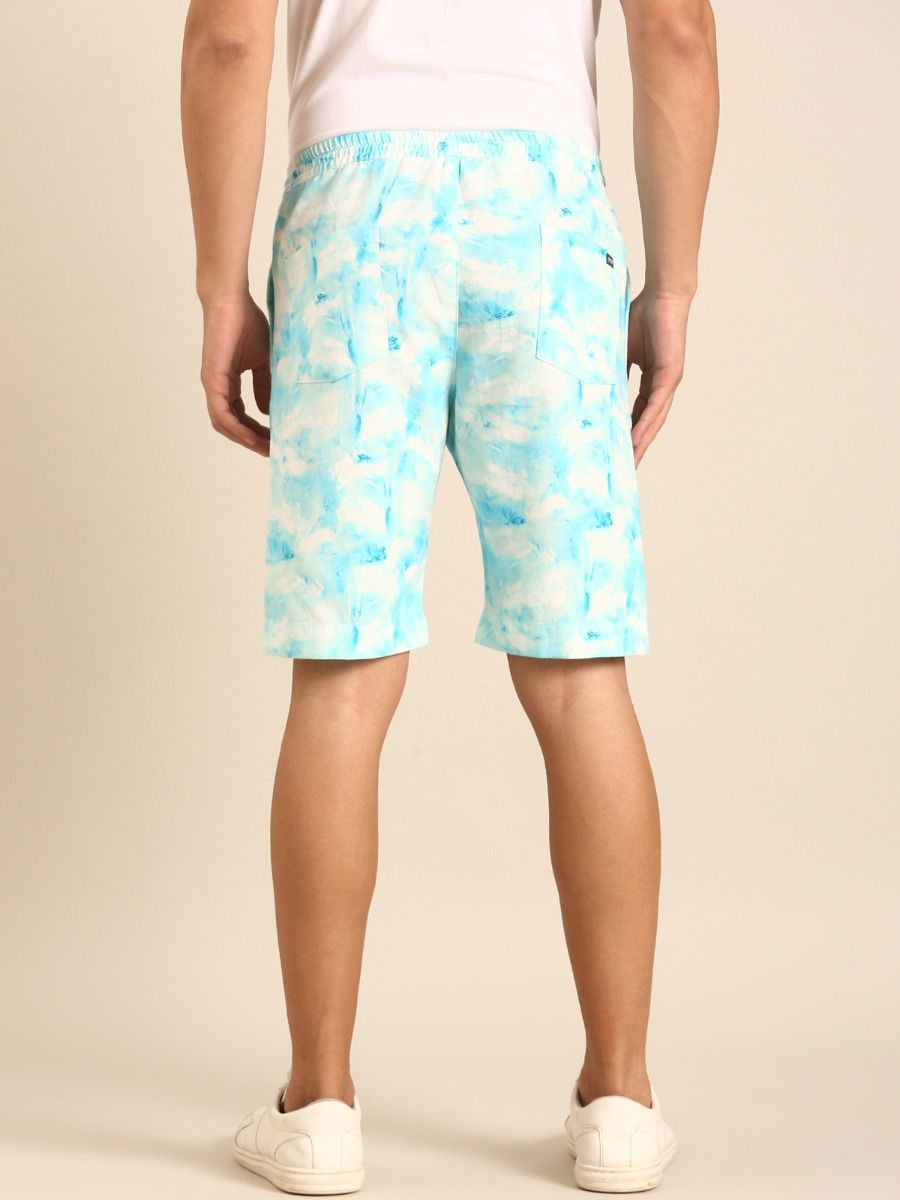 CAVALLO by Linen Club Men's Blended Linen Light Blue Printed Contemporary Fit Casual Shorts CAVALLO by Linen Club Men's Blended Linen Light Blue Printed Contemporary Fit Casual Shorts