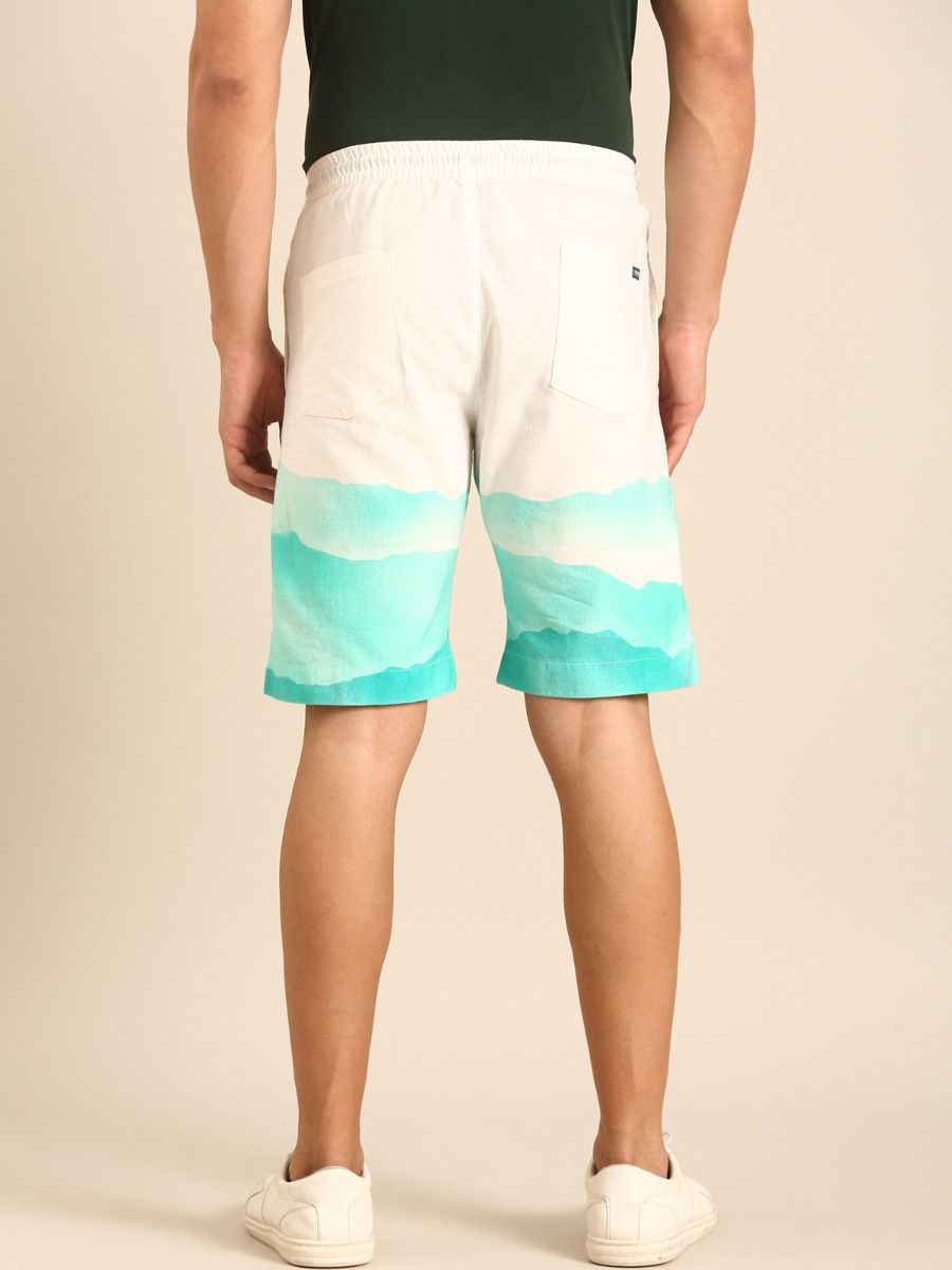 CAVALLO by Linen Club Men's Blended Linen Off White Printed Contemporary Fit Casual Shorts CAVALLO by Linen Club Men's Blended Linen Off White Printed Contemporary Fit Casual Shorts