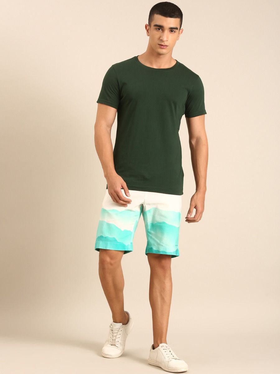 CAVALLO by Linen Club Men's Blended Linen Off White Printed Contemporary Fit Casual Shorts CAVALLO by Linen Club Men's Blended Linen Off White Printed Contemporary Fit Casual Shorts