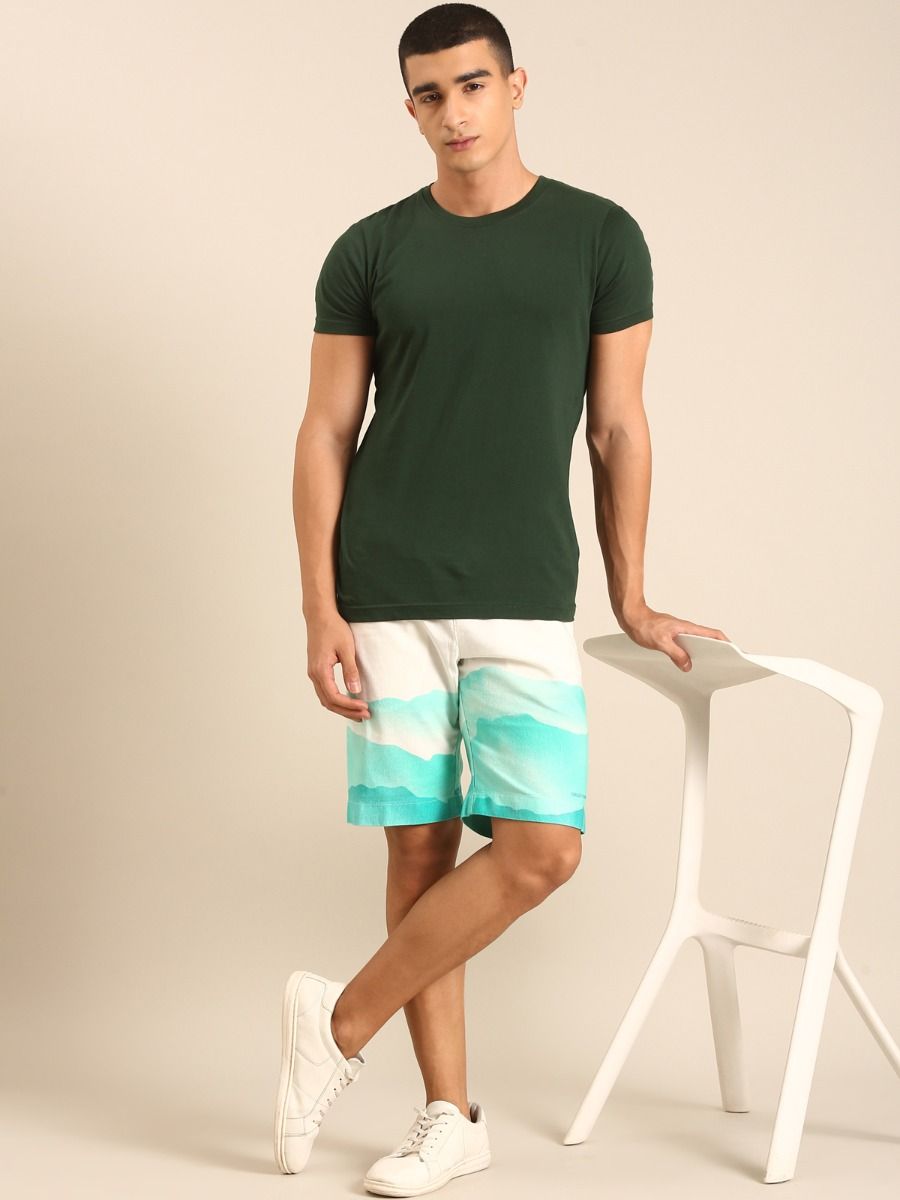 CAVALLO by Linen Club Men's Blended Linen Off White Printed Contemporary Fit Casual Shorts CAVALLO by Linen Club Men's Blended Linen Off White Printed Contemporary Fit Casual Shorts