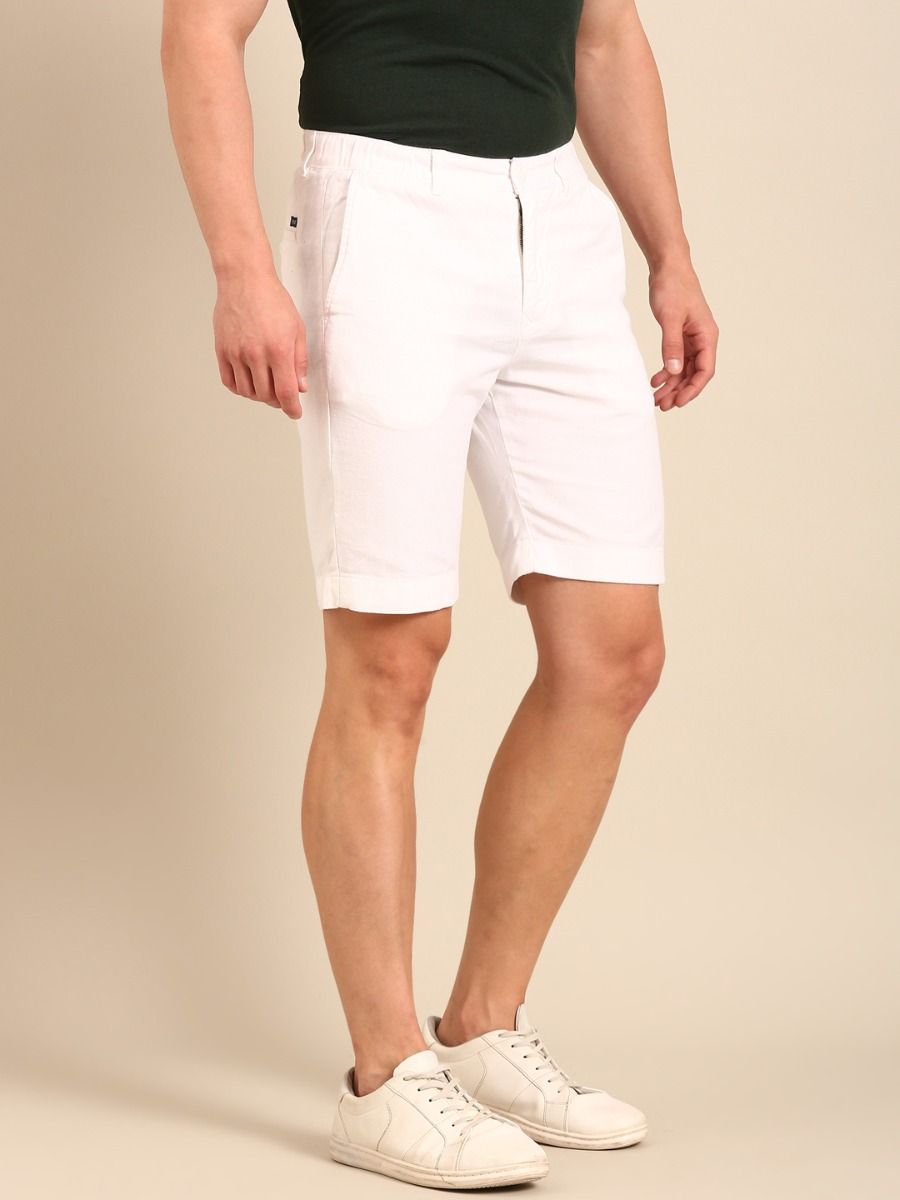 CAVALLO By Linen Club Men's Blended Linen White Solid Contemporary Fit Shorts