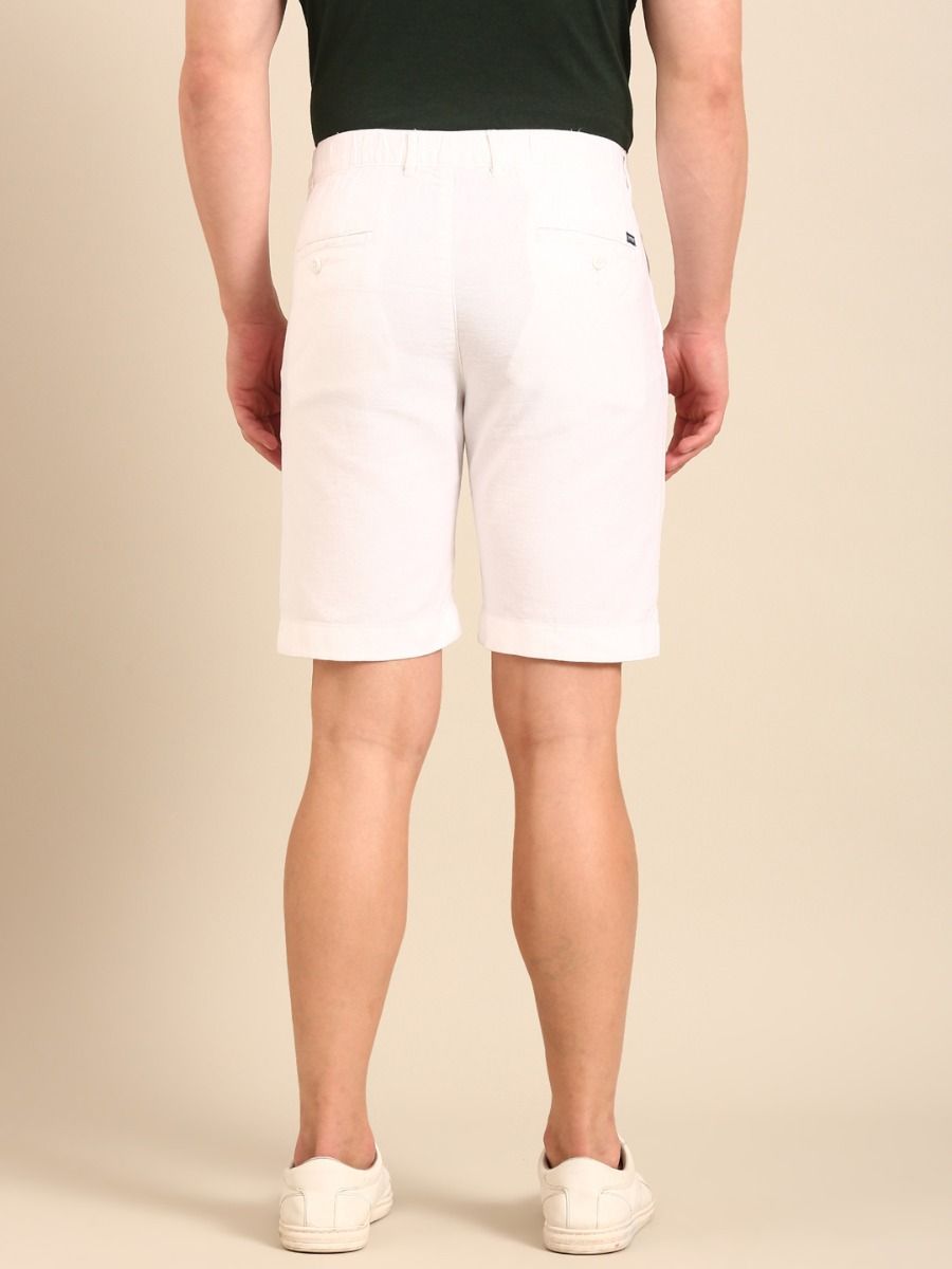 CAVALLO By Linen Club Men's Blended Linen White Solid Contemporary Fit Shorts