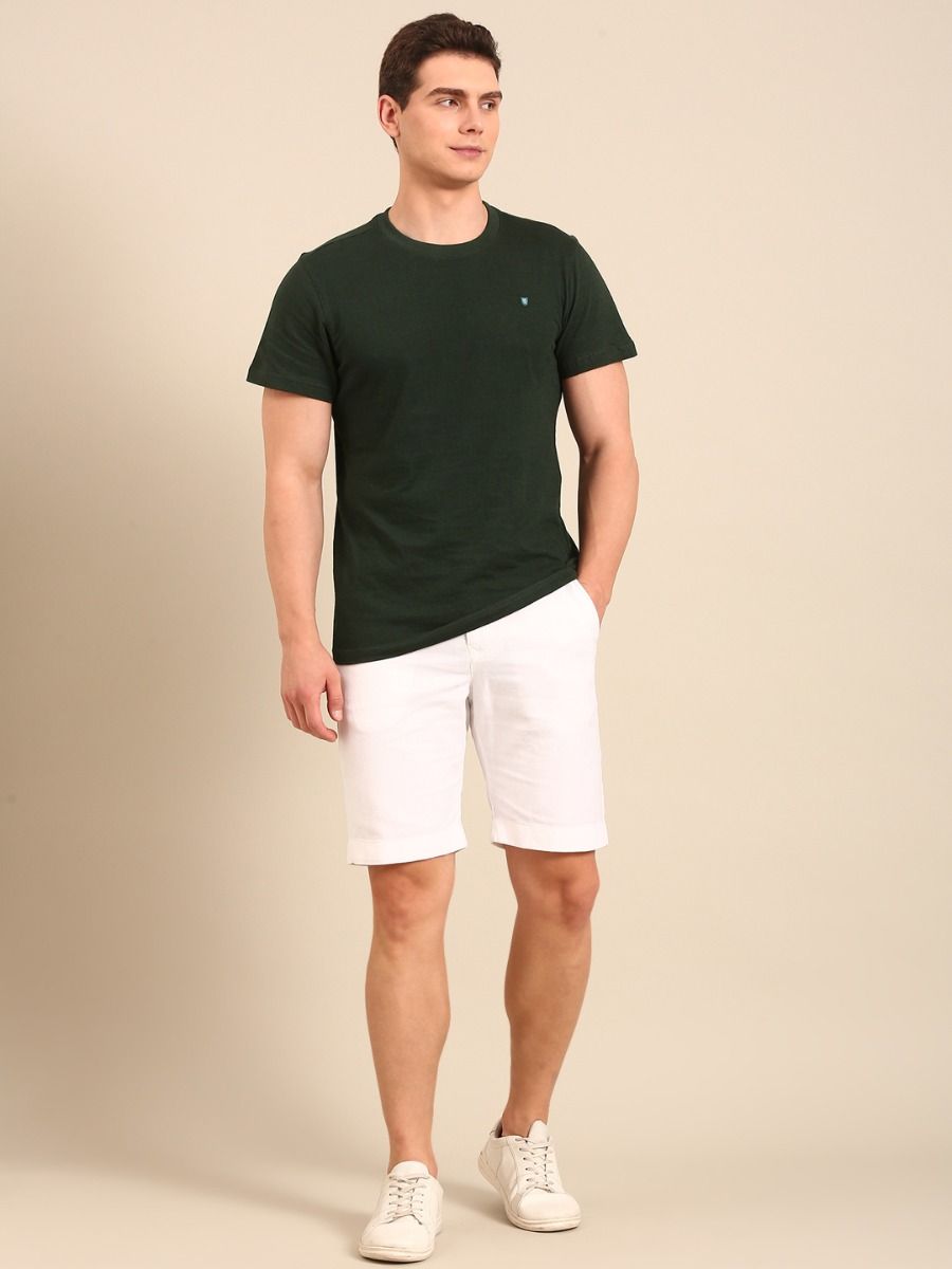 CAVALLO By Linen Club Men's Blended Linen White Solid Contemporary Fit Shorts