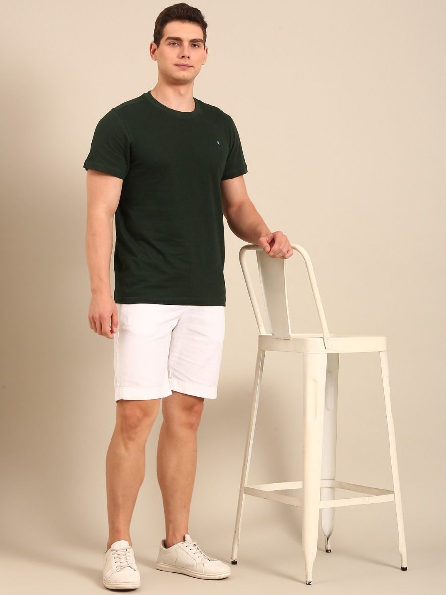 CAVALLO By Linen Club Men's Blended Linen White Solid Contemporary Fit Shorts