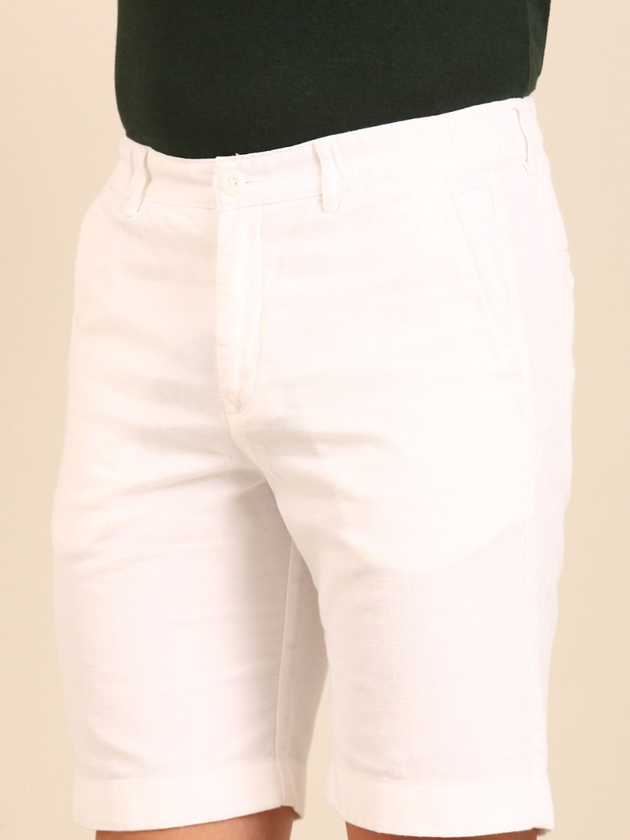 CAVALLO By Linen Club Men's Blended Linen White Solid Contemporary Fit Shorts