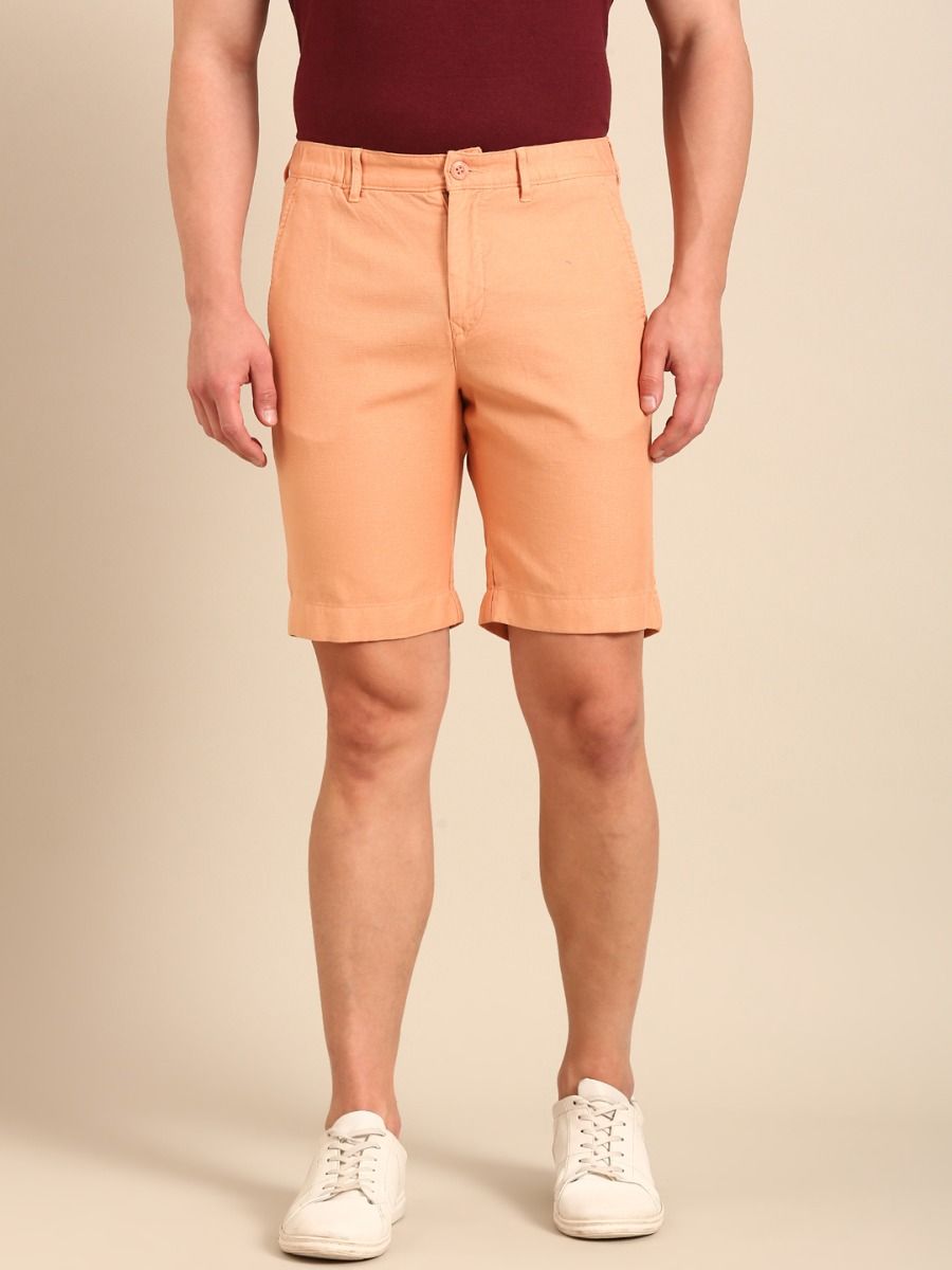 CAVALLO By Linen Club Men's Blended Linen Light Brown Solid Contemporary Fit Shorts