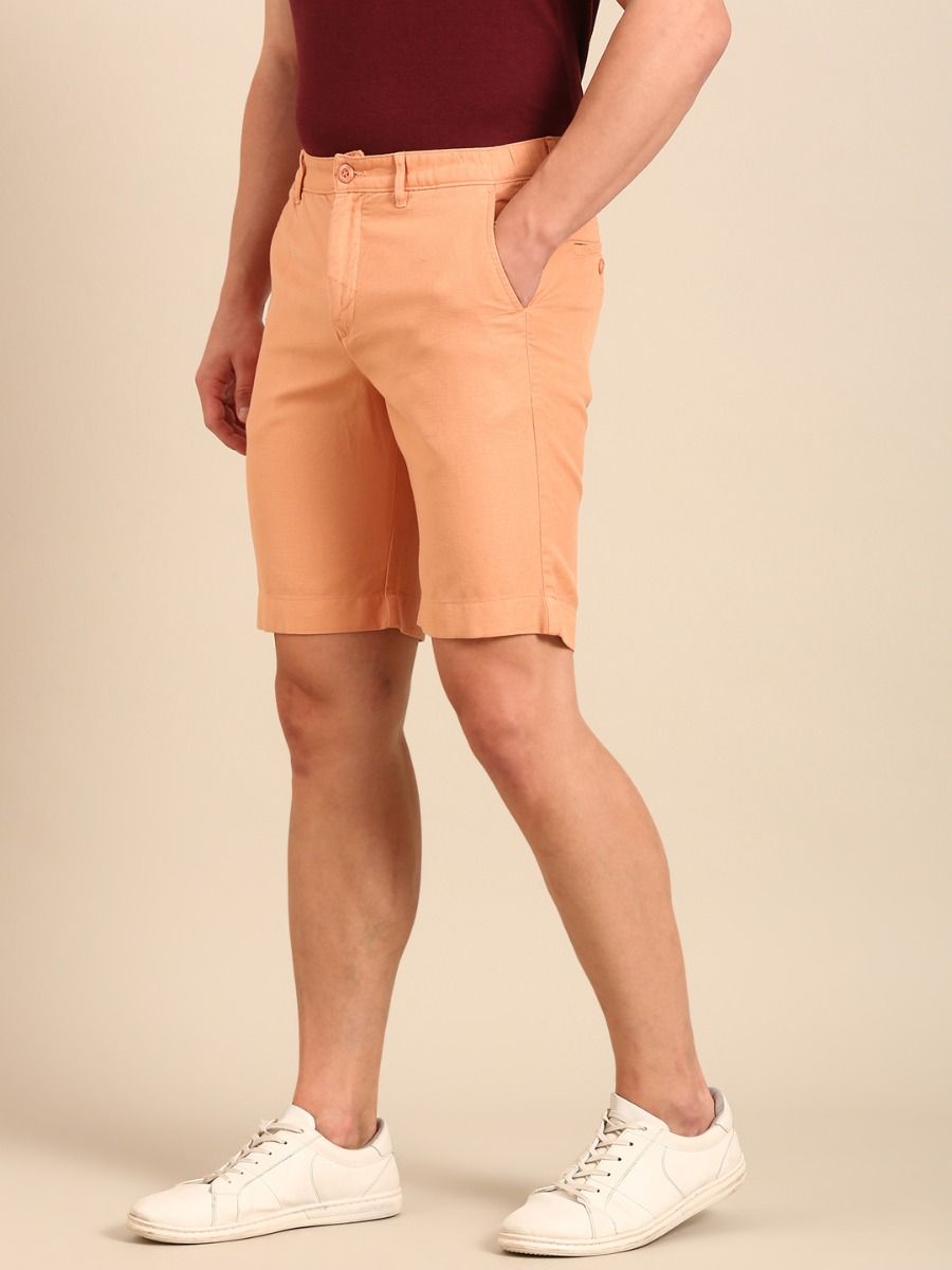 CAVALLO By Linen Club Men's Blended Linen Light Brown Solid Contemporary Fit Shorts