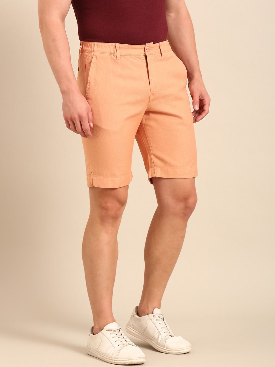 CAVALLO By Linen Club Men's Blended Linen Light Brown Solid Contemporary Fit Shorts