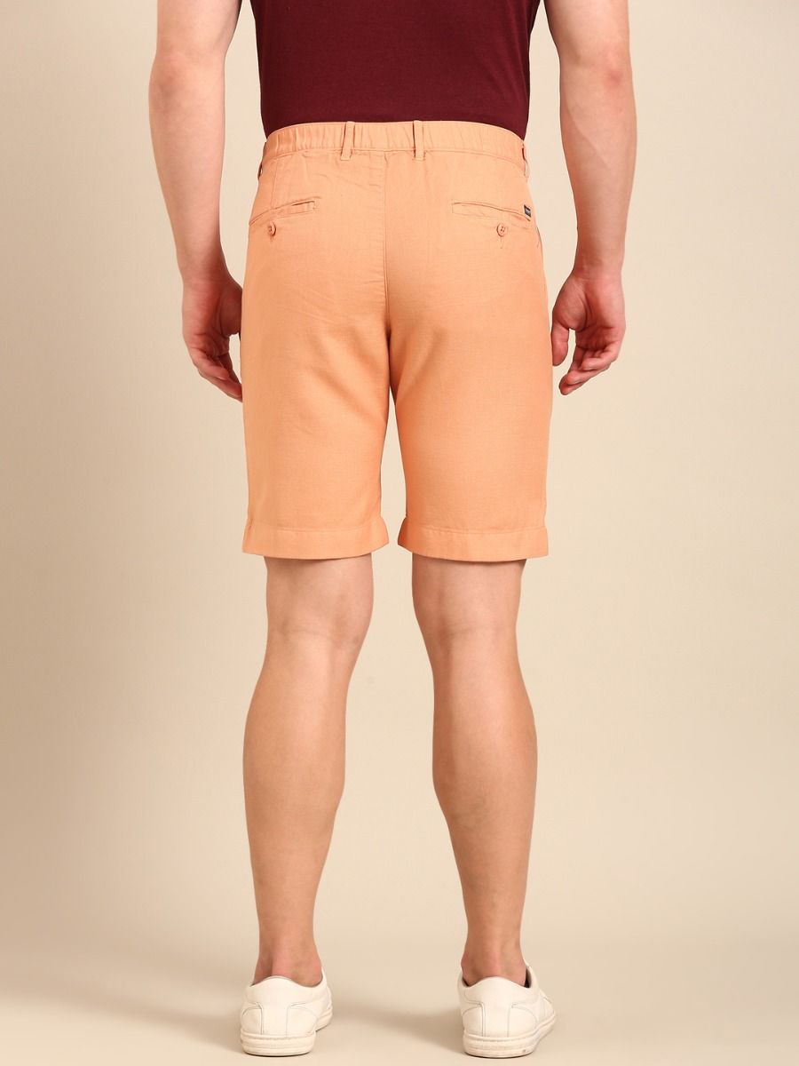 CAVALLO By Linen Club Men's Blended Linen Light Brown Solid Contemporary Fit Shorts