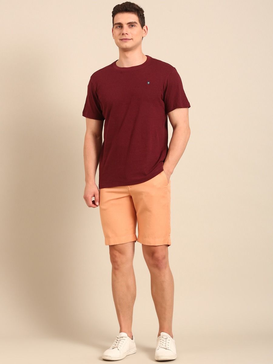 CAVALLO By Linen Club Men's Blended Linen Light Brown Solid Contemporary Fit Shorts