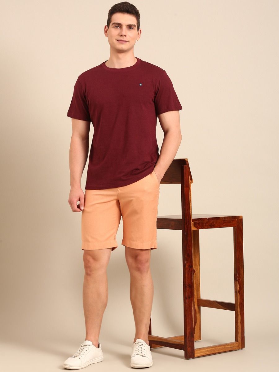 CAVALLO By Linen Club Men's Blended Linen Light Brown Solid Contemporary Fit Shorts