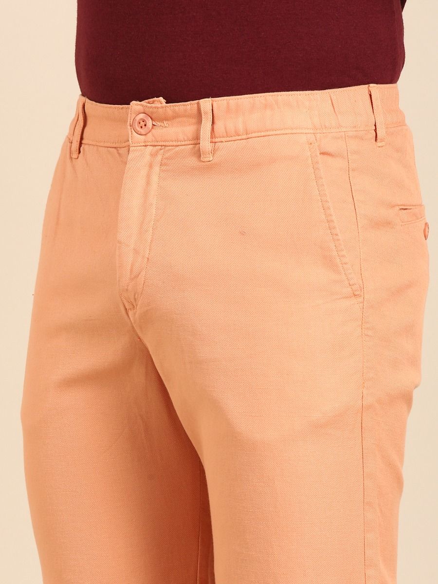 CAVALLO By Linen Club Men's Blended Linen Light Brown Solid Contemporary Fit Shorts