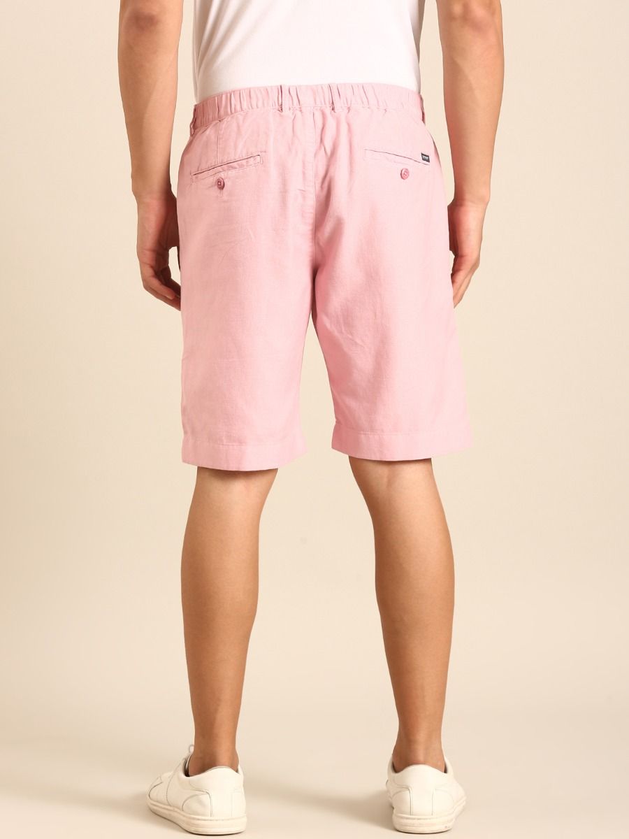 CAVALLO by Linen Club Men's Blended Linen Pink Solid Contemporary Fit Casual Shorts CAVALLO by Linen Club Men's Blended Linen Pink Solid Contemporary Fit Casual Shorts