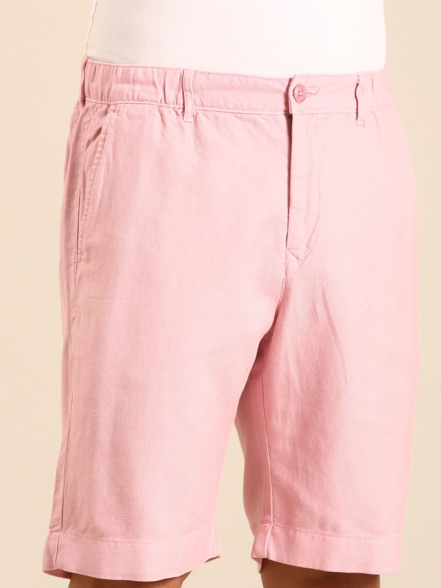 CAVALLO by Linen Club Men's Blended Linen Pink Solid Contemporary Fit Casual Shorts CAVALLO by Linen Club Men's Blended Linen Pink Solid Contemporary Fit Casual Shorts