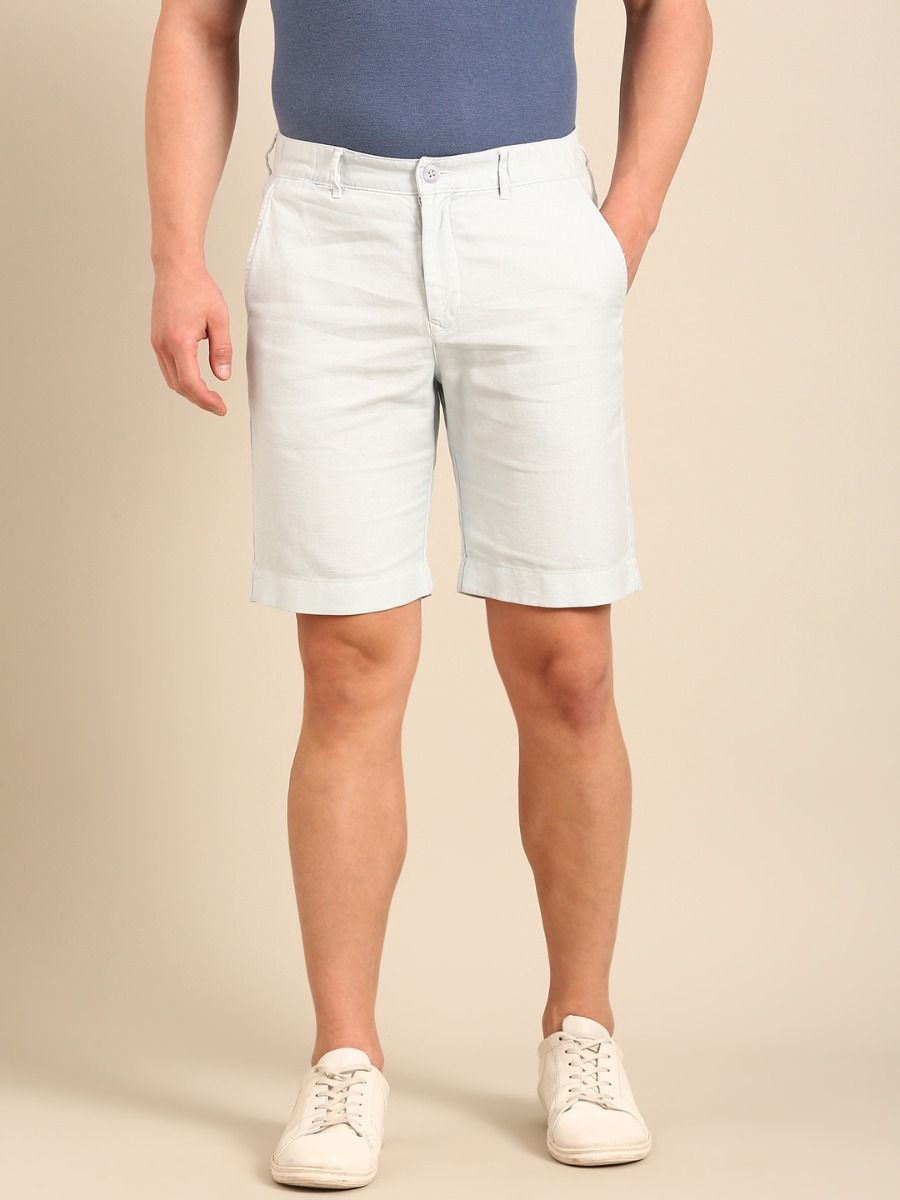 CAVALLO By Linen Club Men's Blended Linen White Solid Contemporary Fit Shorts