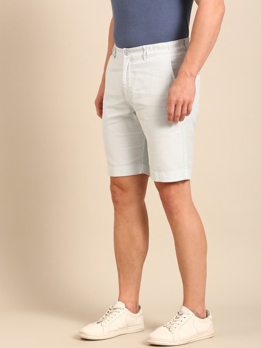 CAVALLO By Linen Club Men's Blended Linen White Solid Contemporary Fit Shorts
