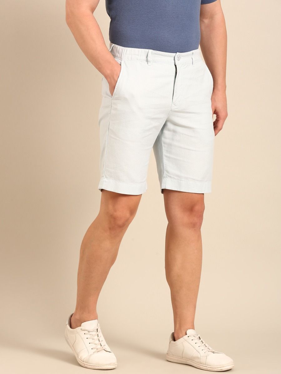 CAVALLO By Linen Club Men's Blended Linen White Solid Contemporary Fit Shorts