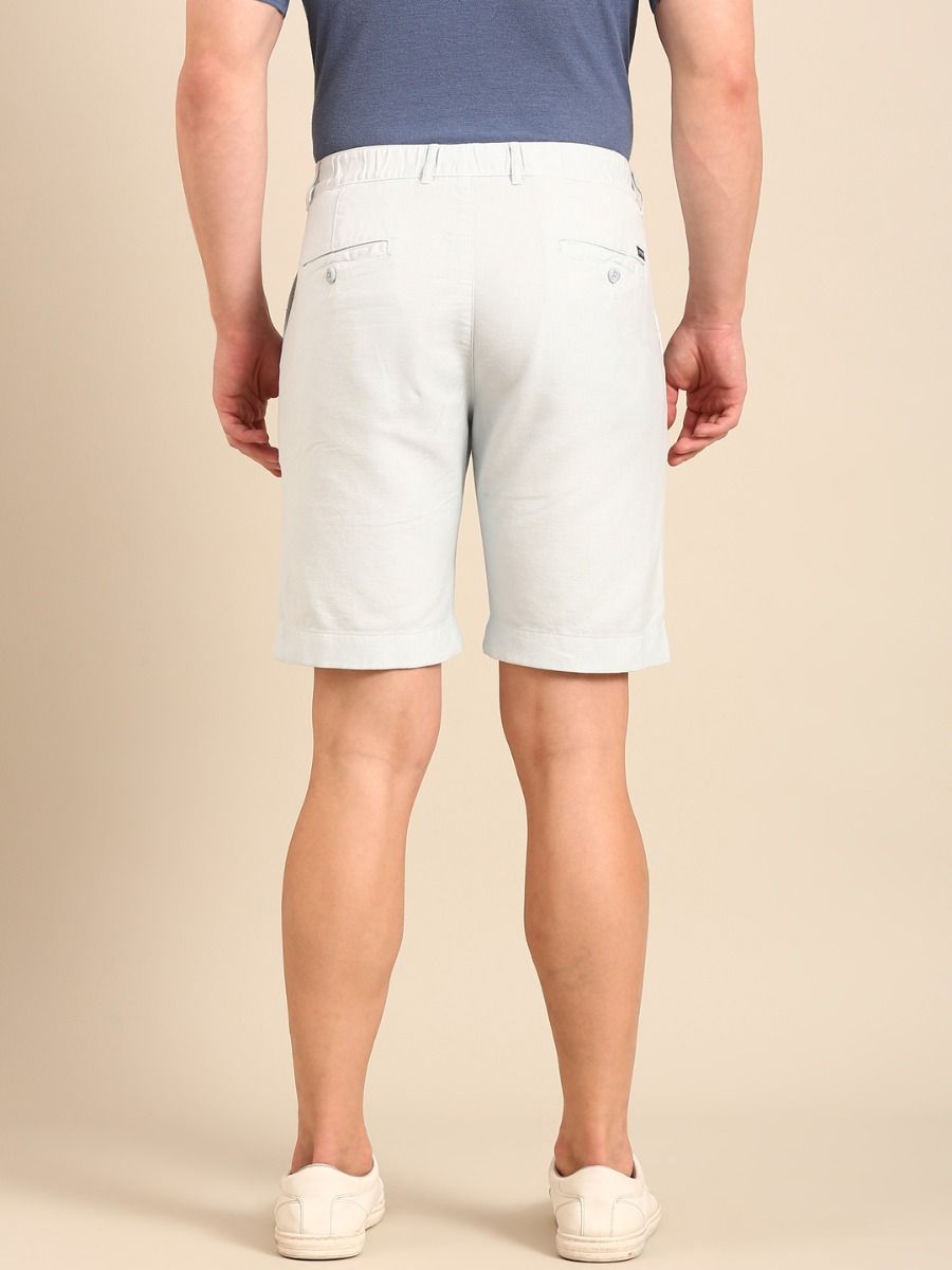 CAVALLO By Linen Club Men's Blended Linen White Solid Contemporary Fit Shorts