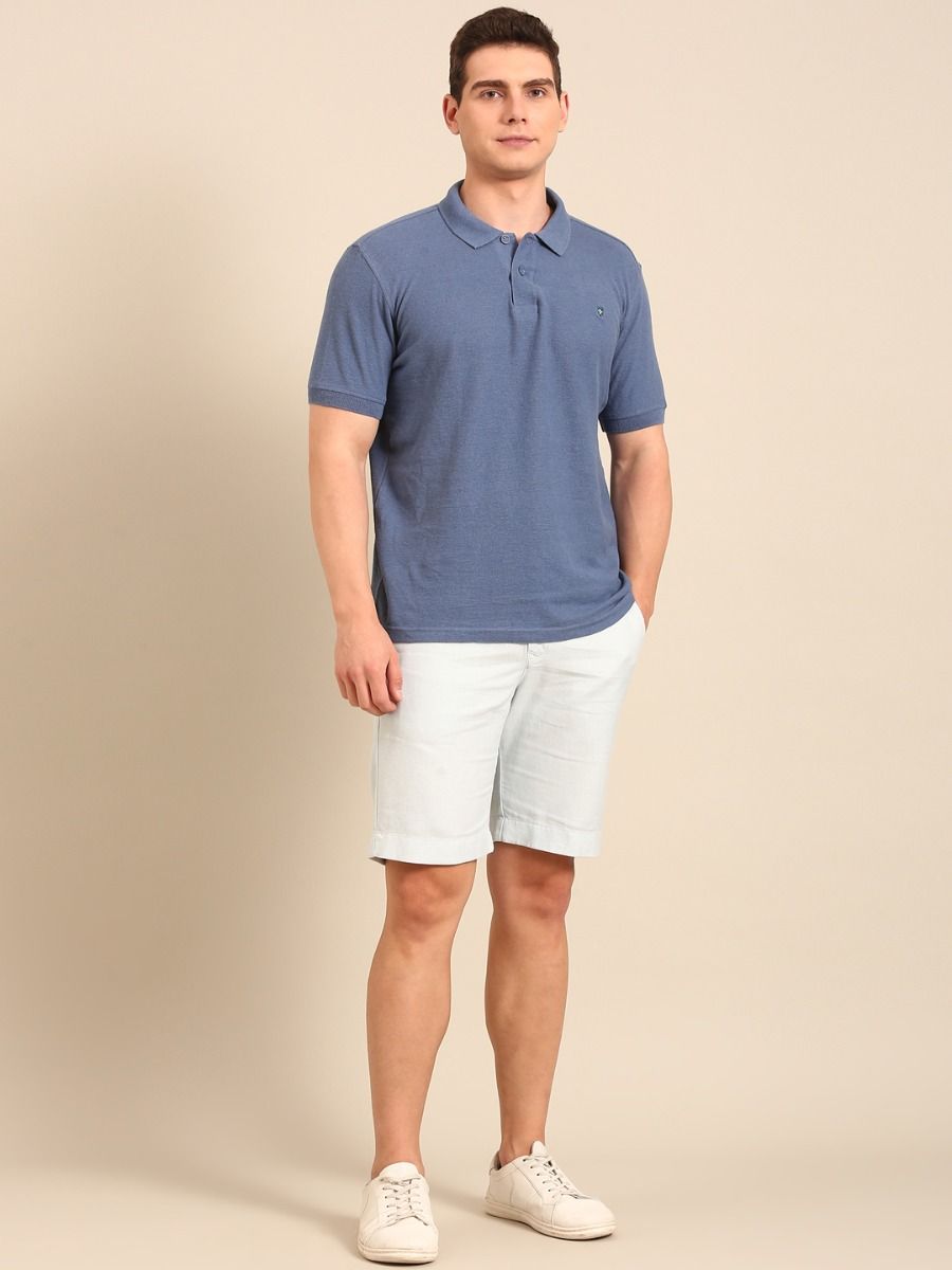 CAVALLO By Linen Club Men's Blended Linen White Solid Contemporary Fit Shorts