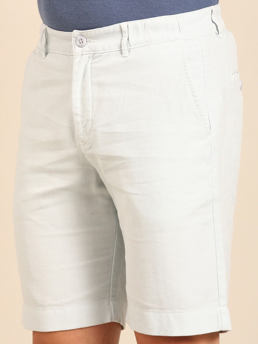 CAVALLO By Linen Club Men's Blended Linen White Solid Contemporary Fit Shorts