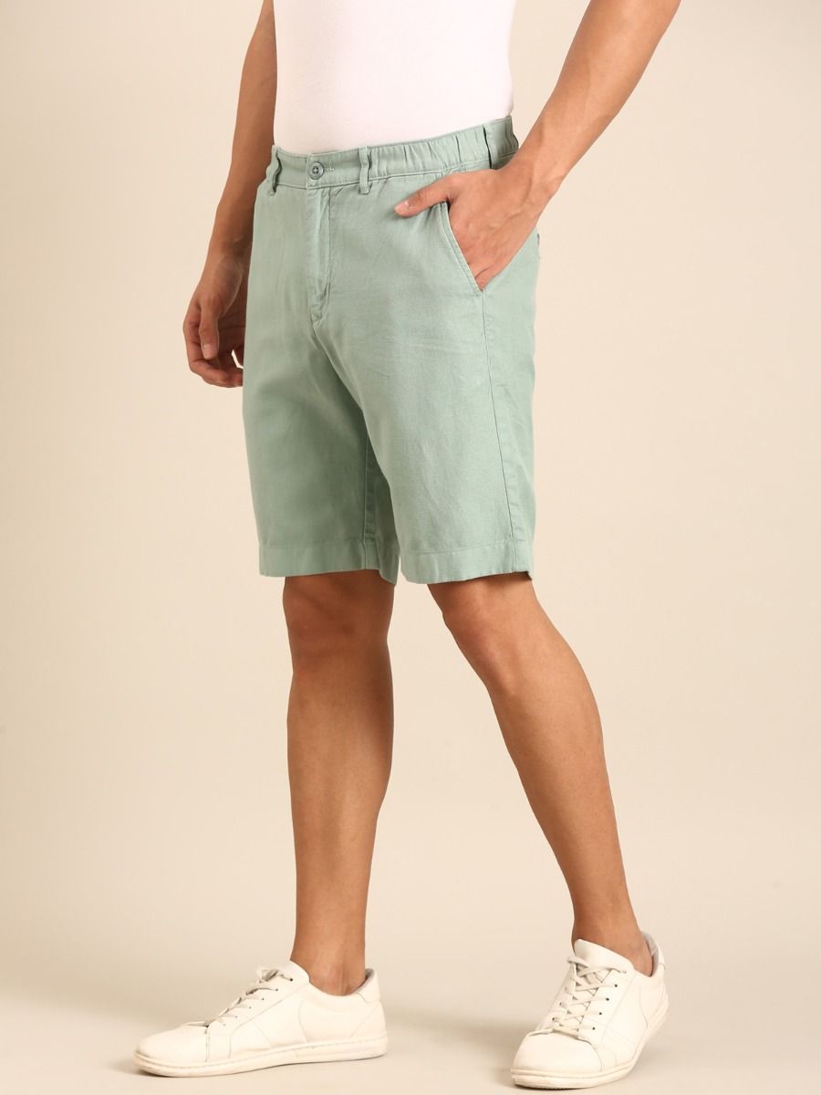CAVALLO by Linen Club Men's Blended Linen Green Solid Contemporary Fit Casual Shorts CAVALLO by Linen Club Men's Blended Linen Green Solid Contemporary Fit Casual Shorts