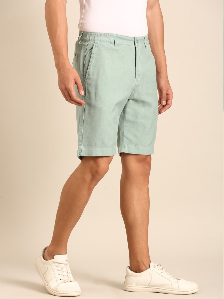 CAVALLO by Linen Club Men's Blended Linen Green Solid Contemporary Fit Casual Shorts CAVALLO by Linen Club Men's Blended Linen Green Solid Contemporary Fit Casual Shorts