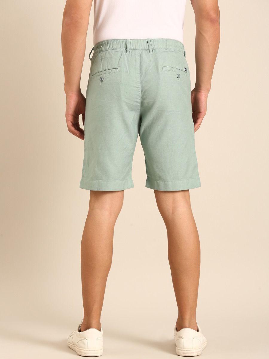 CAVALLO by Linen Club Men's Blended Linen Green Solid Contemporary Fit Casual Shorts CAVALLO by Linen Club Men's Blended Linen Green Solid Contemporary Fit Casual Shorts