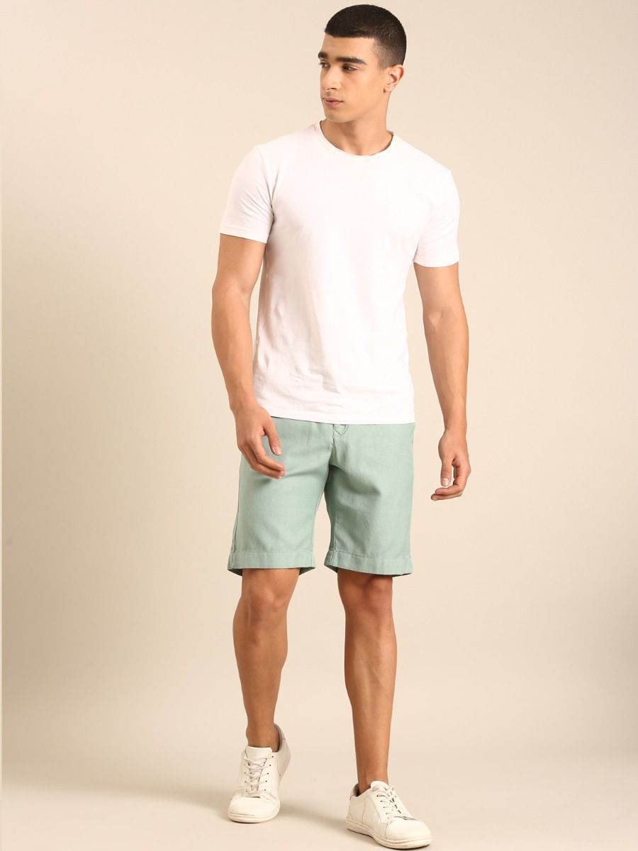 CAVALLO by Linen Club Men's Blended Linen Green Solid Contemporary Fit Casual Shorts CAVALLO by Linen Club Men's Blended Linen Green Solid Contemporary Fit Casual Shorts