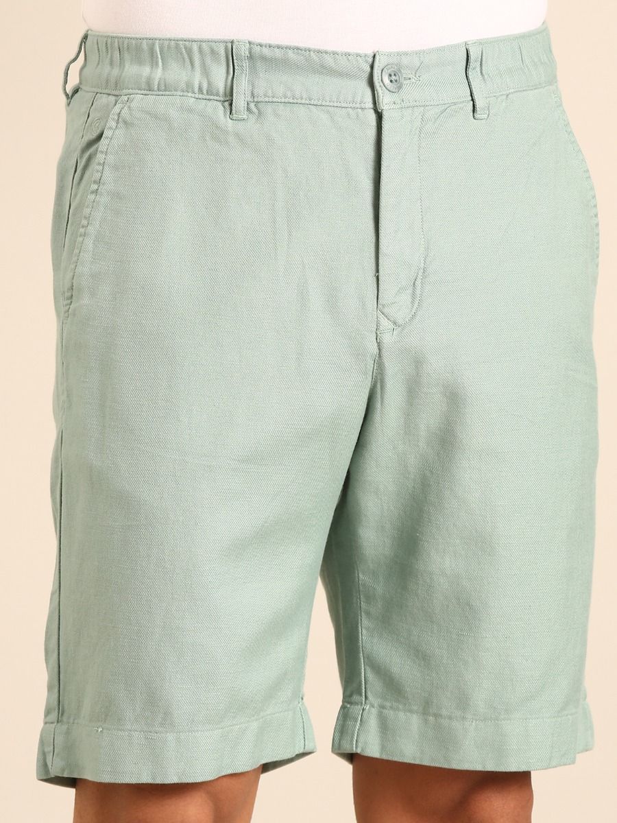 CAVALLO by Linen Club Men's Blended Linen Green Solid Contemporary Fit Casual Shorts CAVALLO by Linen Club Men's Blended Linen Green Solid Contemporary Fit Casual Shorts