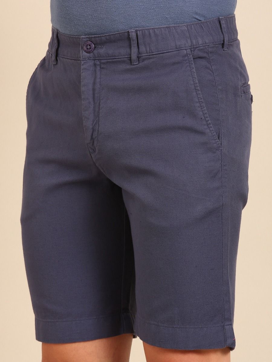 CAVALLO By Linen Club Men's Blended Linen Blue Solid Contemporary Fit Shorts
