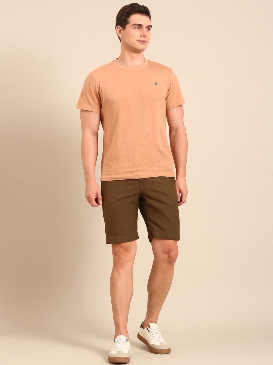 CAVALLO By Linen Club Men's Blended Linen Brown Solid Contemporary Fit Shorts