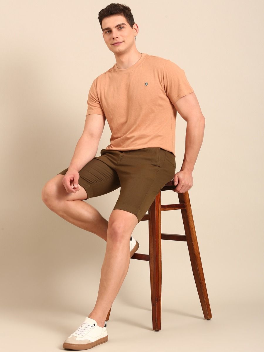 CAVALLO By Linen Club Men's Blended Linen Brown Solid Contemporary Fit Shorts