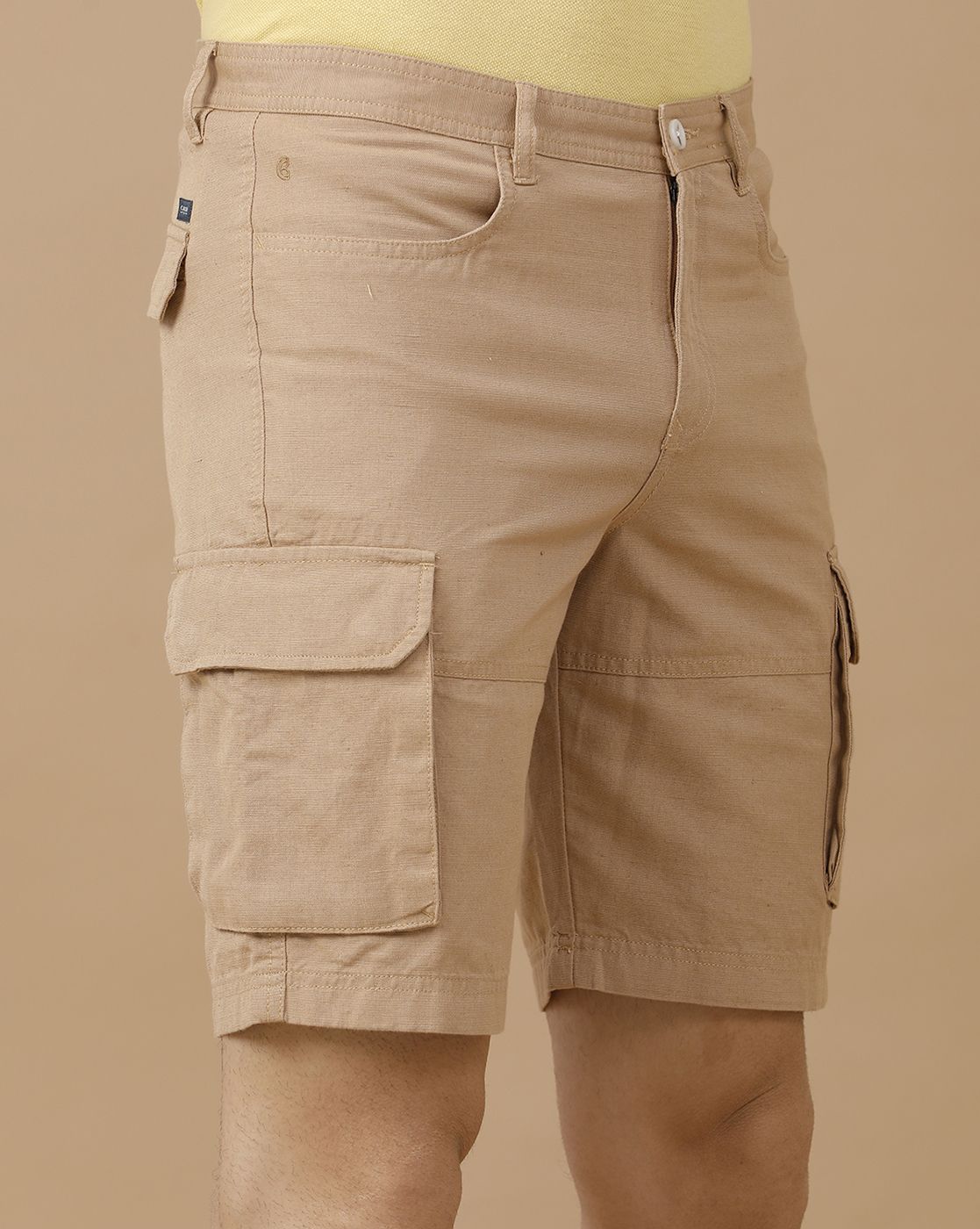 Mens Linen Brown Solid Contemporary Fit Casual Shorts