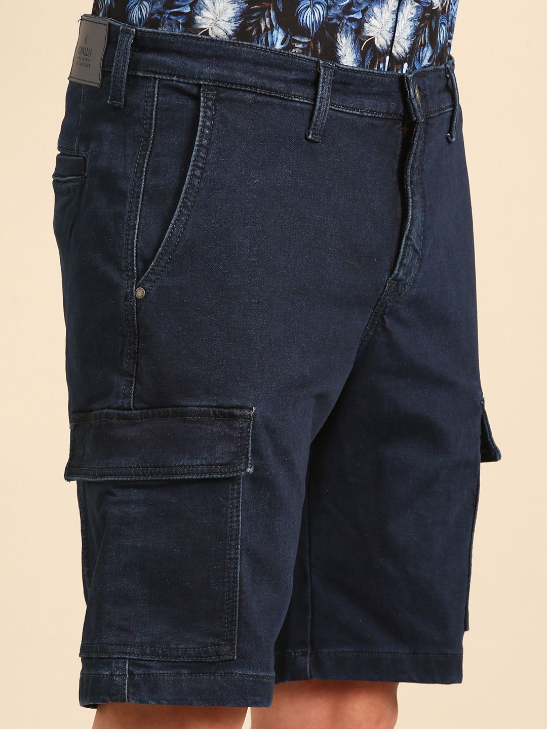 Cavallo By Linen Club Men's Blended Linen Blue Solid Contemporary Fit Casual Shorts