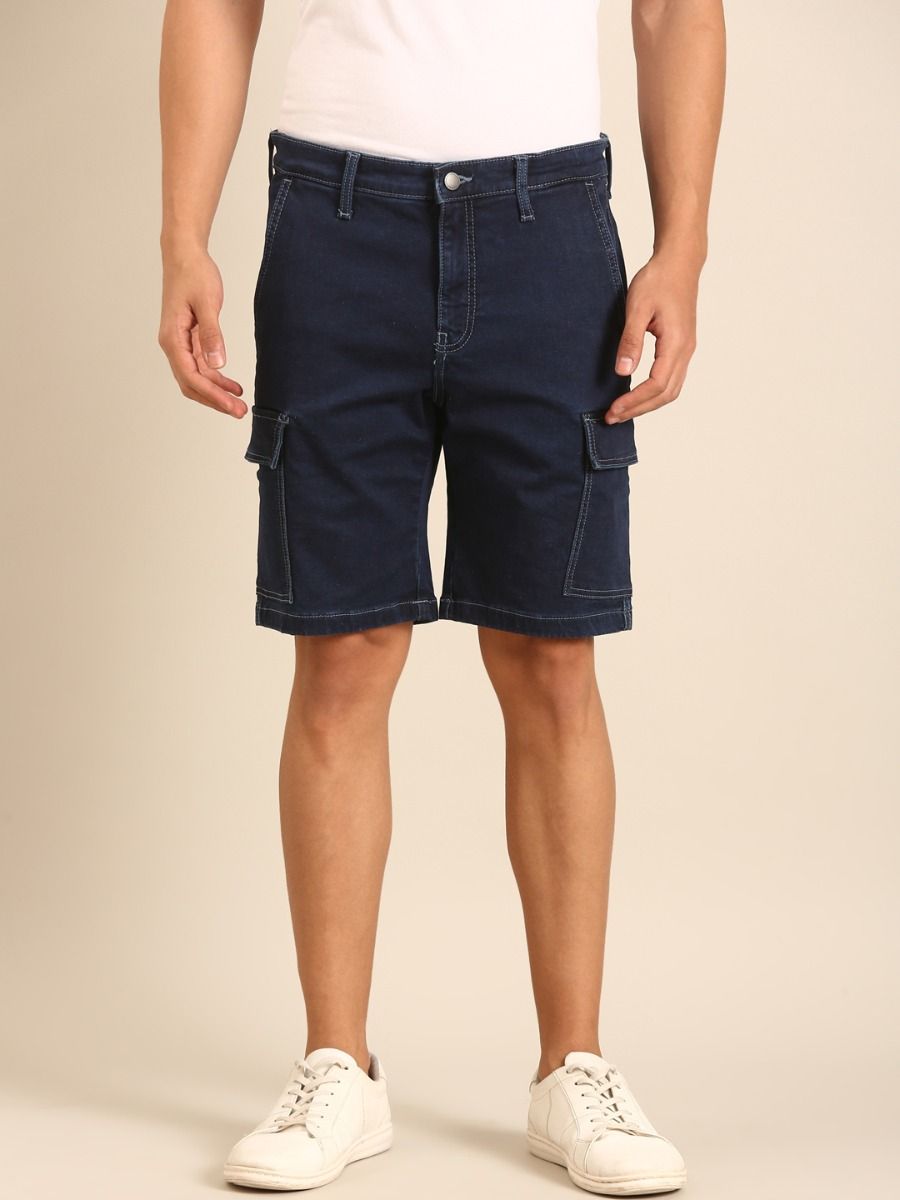 CAVALLO by Linen Club Men's Blended Linen Blue Solid Contemporary Fit Casual Shorts CAVALLO by Linen Club Men's Blended Linen Blue Solid Contemporary Fit Casual Shorts