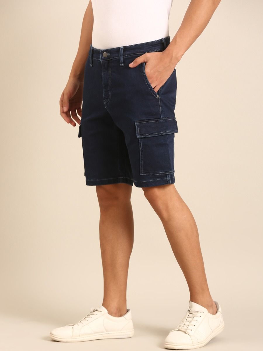 CAVALLO by Linen Club Men's Blended Linen Blue Solid Contemporary Fit Casual Shorts CAVALLO by Linen Club Men's Blended Linen Blue Solid Contemporary Fit Casual Shorts