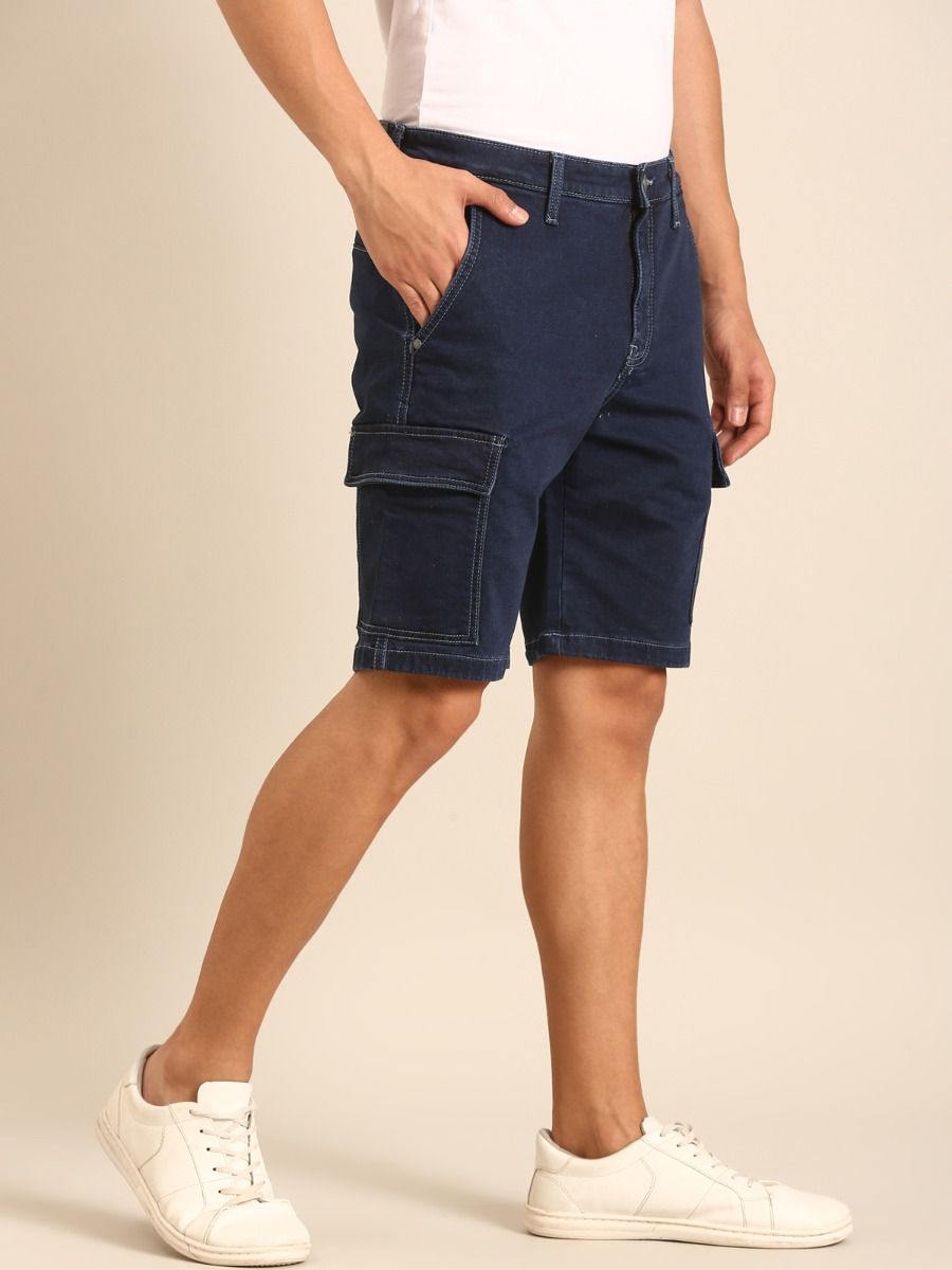 CAVALLO by Linen Club Men's Blended Linen Blue Solid Contemporary Fit Casual Shorts CAVALLO by Linen Club Men's Blended Linen Blue Solid Contemporary Fit Casual Shorts