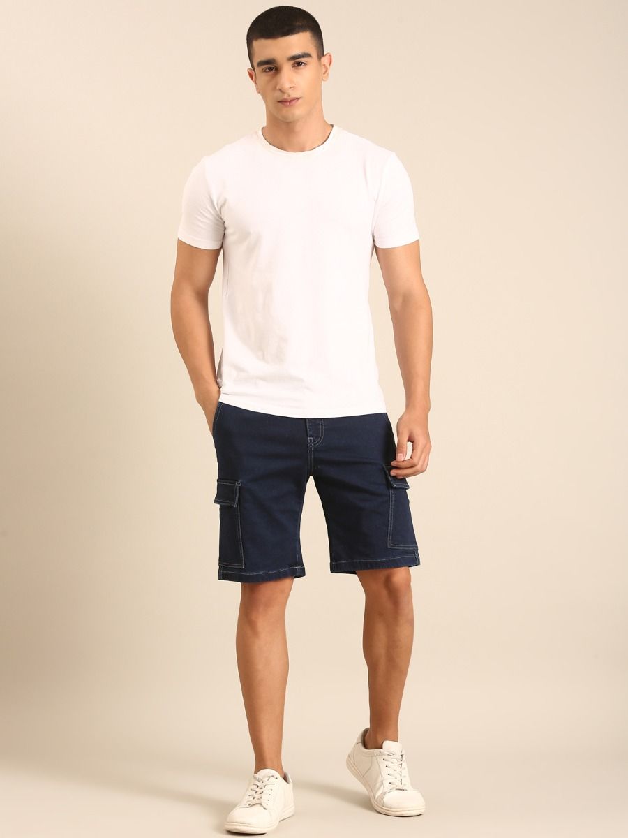 CAVALLO by Linen Club Men's Blended Linen Blue Solid Contemporary Fit Casual Shorts CAVALLO by Linen Club Men's Blended Linen Blue Solid Contemporary Fit Casual Shorts