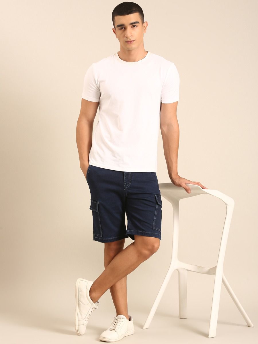 CAVALLO by Linen Club Men's Blended Linen Blue Solid Contemporary Fit Casual Shorts CAVALLO by Linen Club Men's Blended Linen Blue Solid Contemporary Fit Casual Shorts