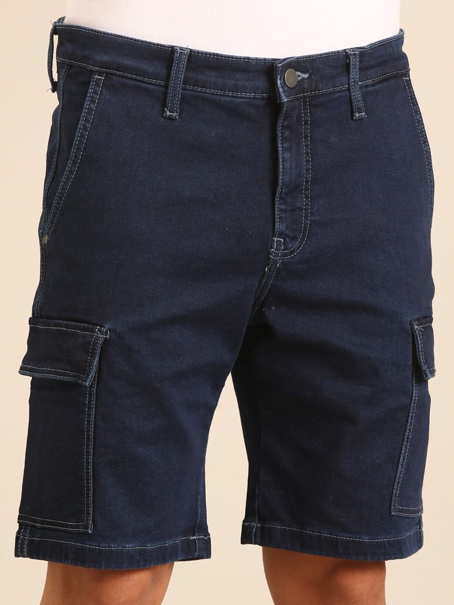 CAVALLO by Linen Club Men's Blended Linen Blue Solid Contemporary Fit Casual Shorts CAVALLO by Linen Club Men's Blended Linen Blue Solid Contemporary Fit Casual Shorts