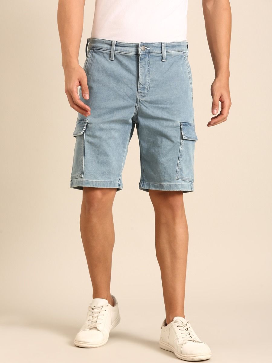 CAVALLO by Linen Club Men's Blended Linen Light Blue Solid Contemporary Fit Casual Shorts CAVALLO by Linen Club Men's Blended Linen Light Blue Solid Contemporary Fit Casual Shorts