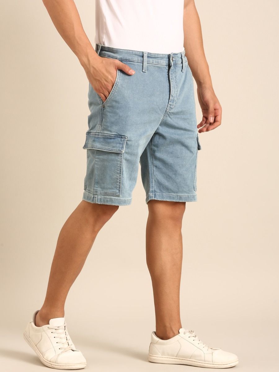 CAVALLO by Linen Club Men's Blended Linen Light Blue Solid Contemporary Fit Casual Shorts CAVALLO by Linen Club Men's Blended Linen Light Blue Solid Contemporary Fit Casual Shorts