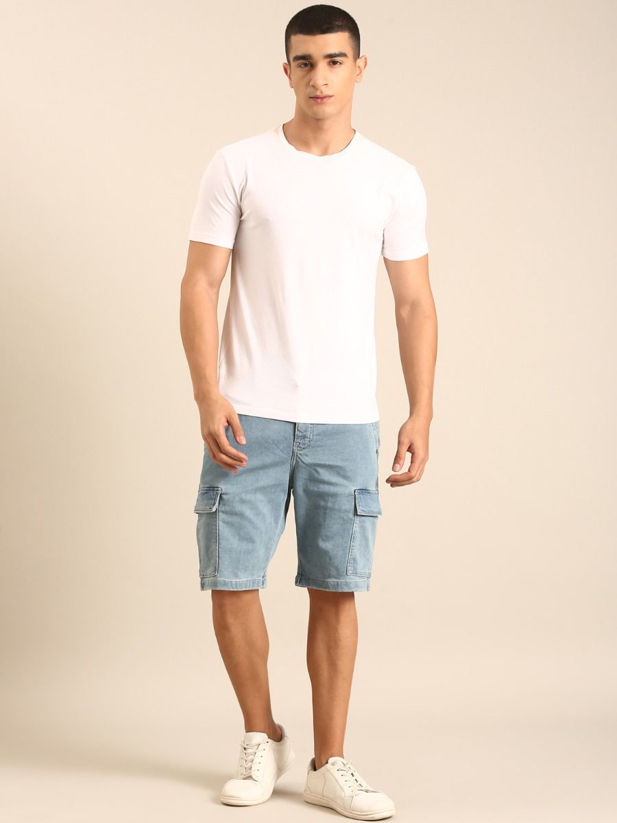 CAVALLO by Linen Club Men's Blended Linen Light Blue Solid Contemporary Fit Casual Shorts CAVALLO by Linen Club Men's Blended Linen Light Blue Solid Contemporary Fit Casual Shorts