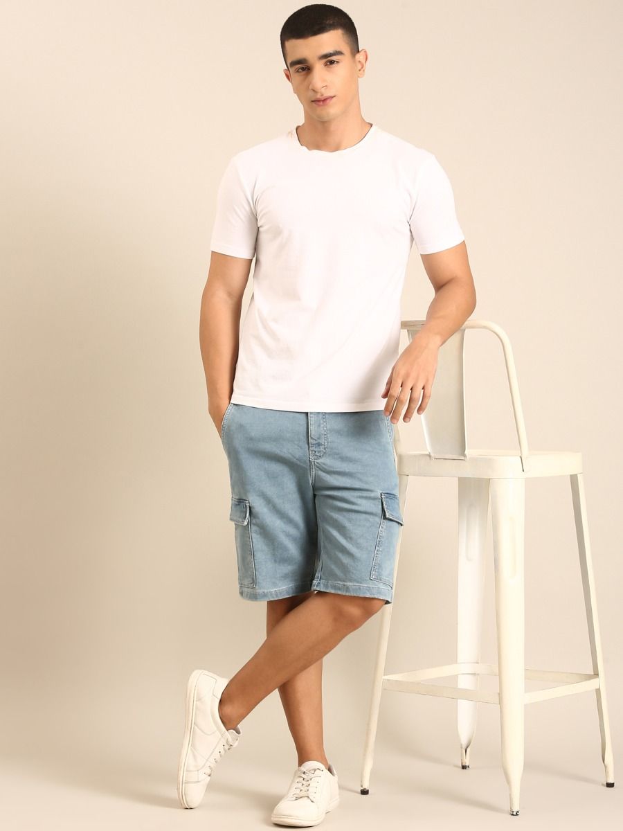 CAVALLO by Linen Club Men's Blended Linen Light Blue Solid Contemporary Fit Casual Shorts CAVALLO by Linen Club Men's Blended Linen Light Blue Solid Contemporary Fit Casual Shorts