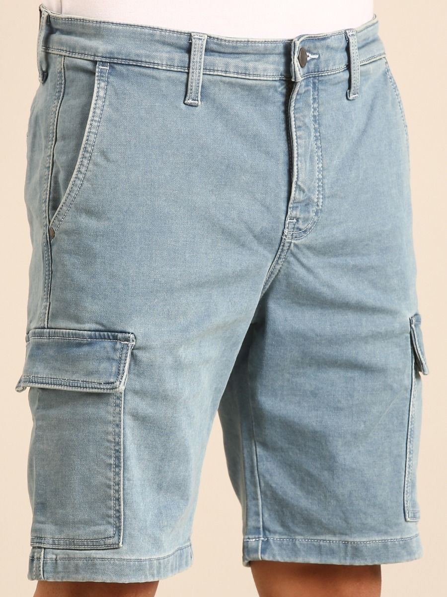 CAVALLO by Linen Club Men's Blended Linen Light Blue Solid Contemporary Fit Casual Shorts CAVALLO by Linen Club Men's Blended Linen Light Blue Solid Contemporary Fit Casual Shorts