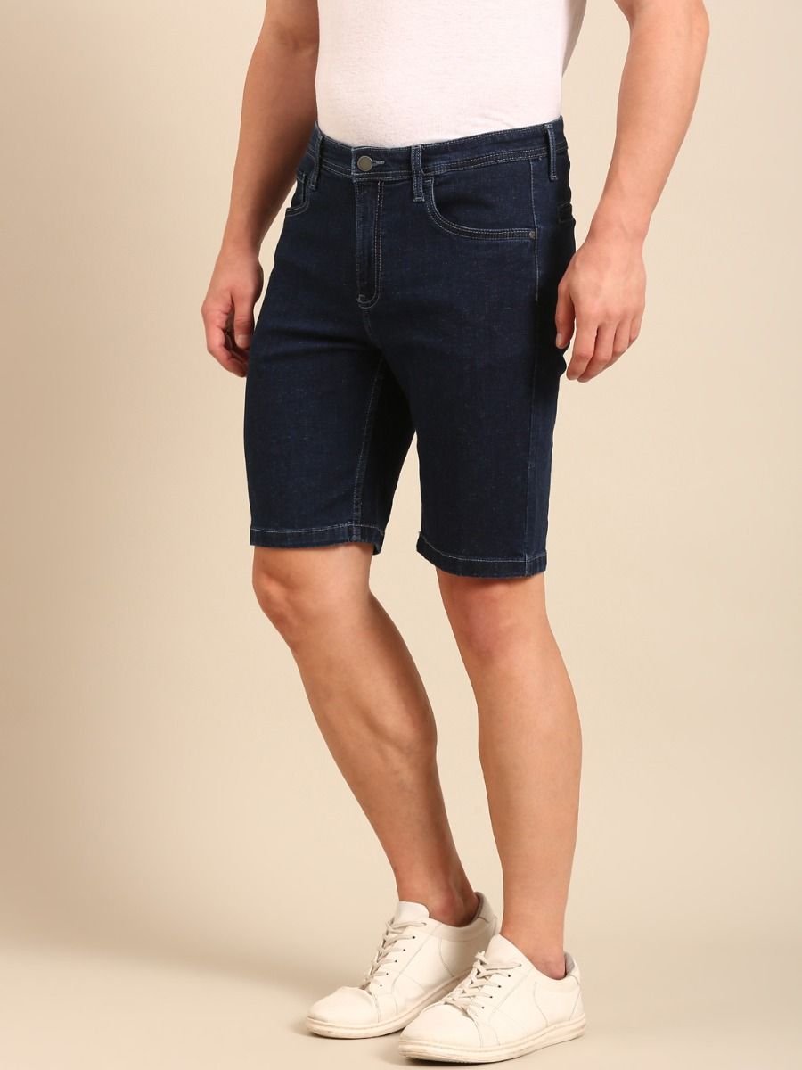 CAVALLO By Linen Club Men's Blended Linen Navy Blue Solid Contemporary Fit Shorts