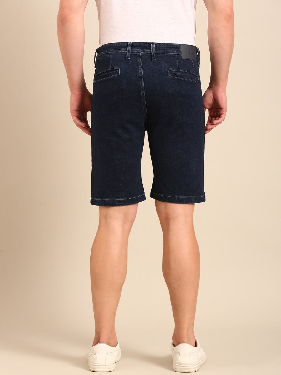 CAVALLO By Linen Club Men's Blended Linen Navy Blue Solid Contemporary Fit Shorts