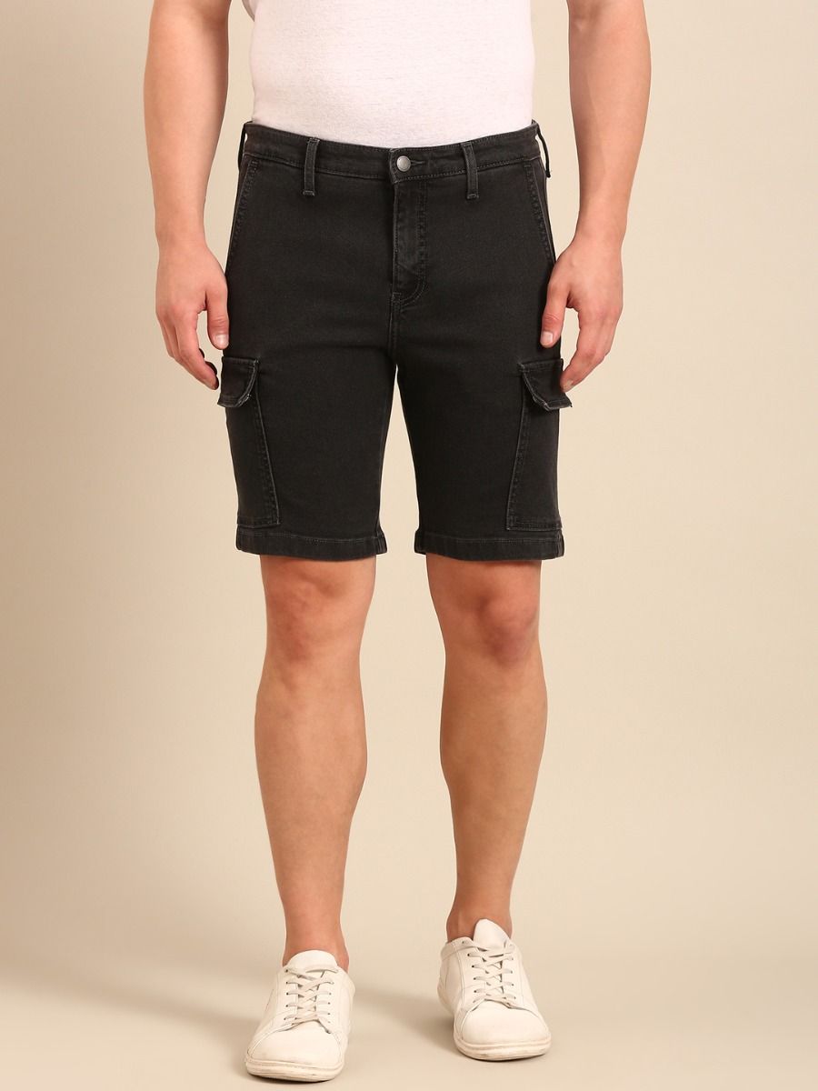 CAVALLO By Linen Club Men's Blended Linen Black Solid Contemporary Fit Shorts