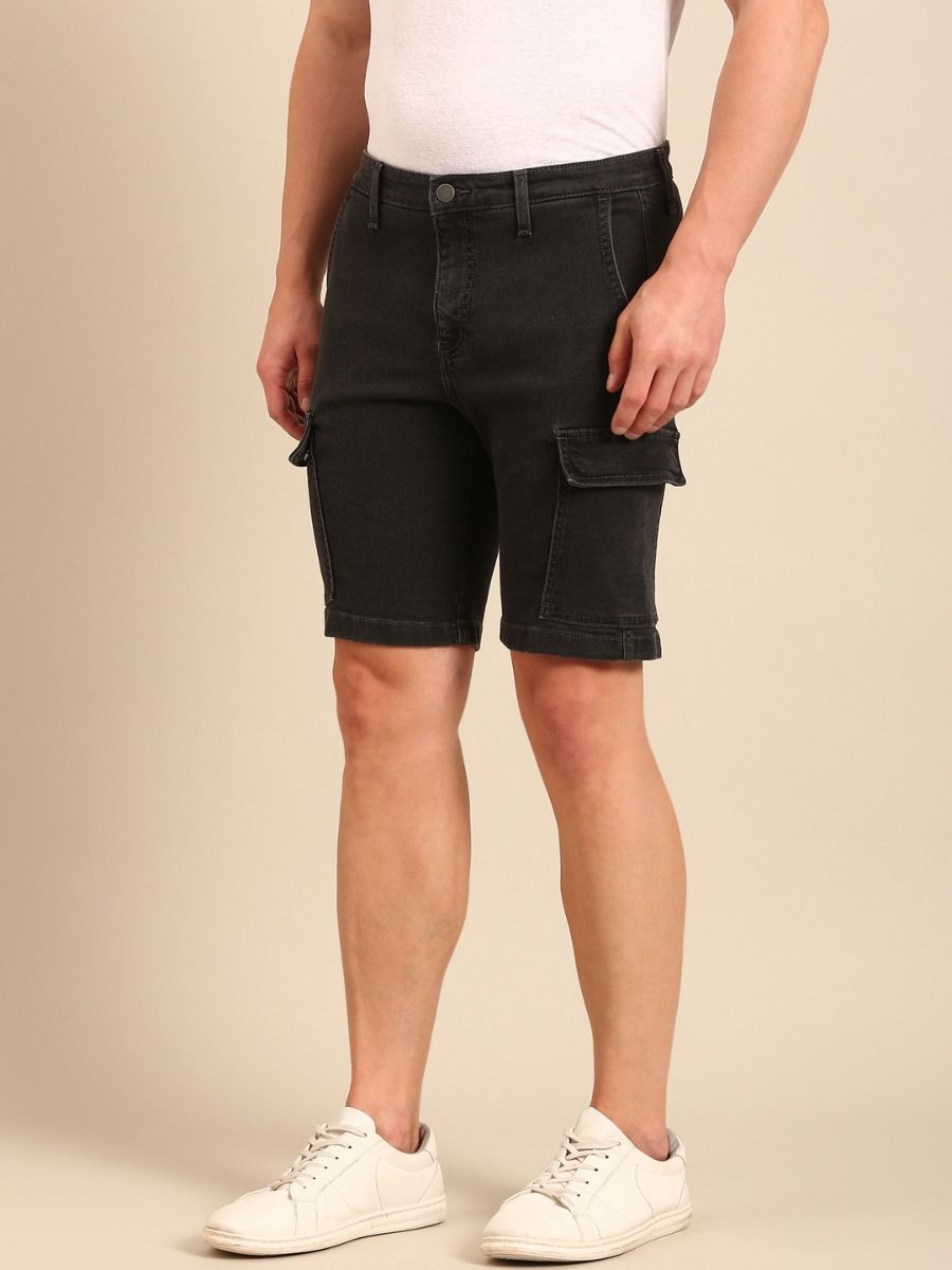 CAVALLO By Linen Club Men's Blended Linen Black Solid Contemporary Fit Shorts