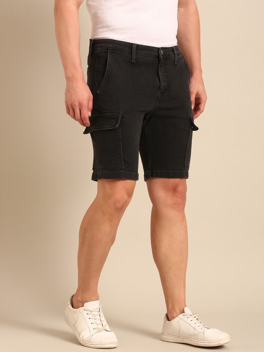 CAVALLO By Linen Club Men's Blended Linen Black Solid Contemporary Fit Shorts